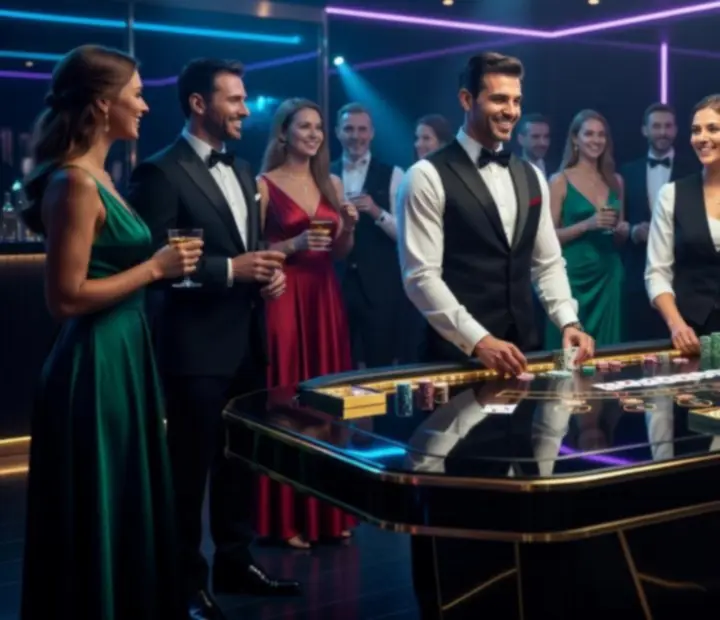 Ekskluzywny stół do blackjacka w nowoczesnej oprawie świetlnej.