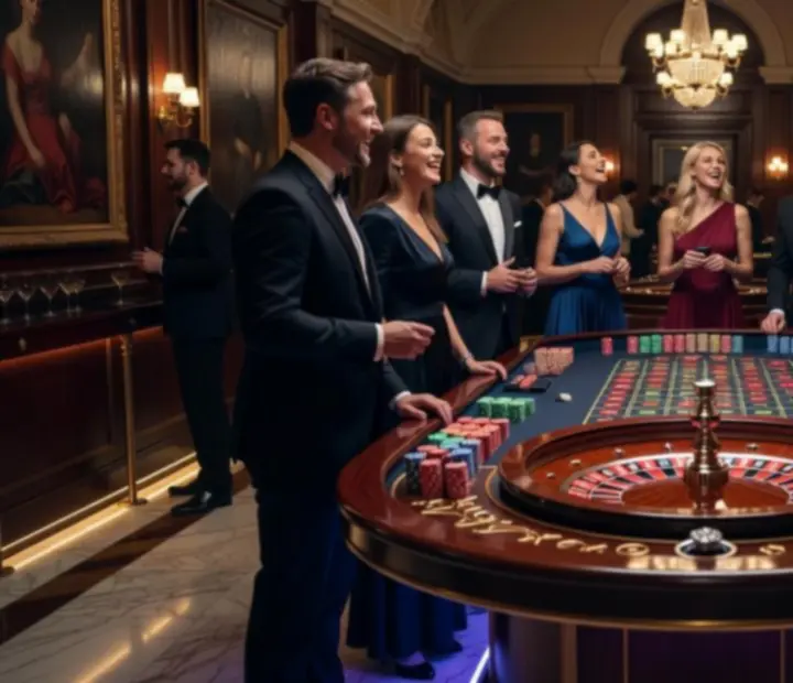 Luksusowy stół do ruletki w eleganckiej oprawie świetlnej podczas wieczoru eventowego