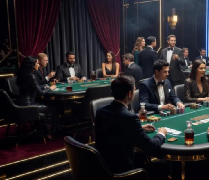 Luksusowa oprawa wizualna przy stołach pokerowych z nastrojowym oświetleniem