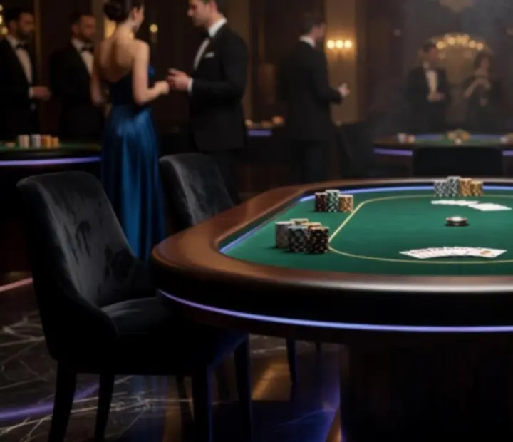 Luksusowy stół pokerowy z aksamitnym obiciem i podświetleniem LED podczas eventu