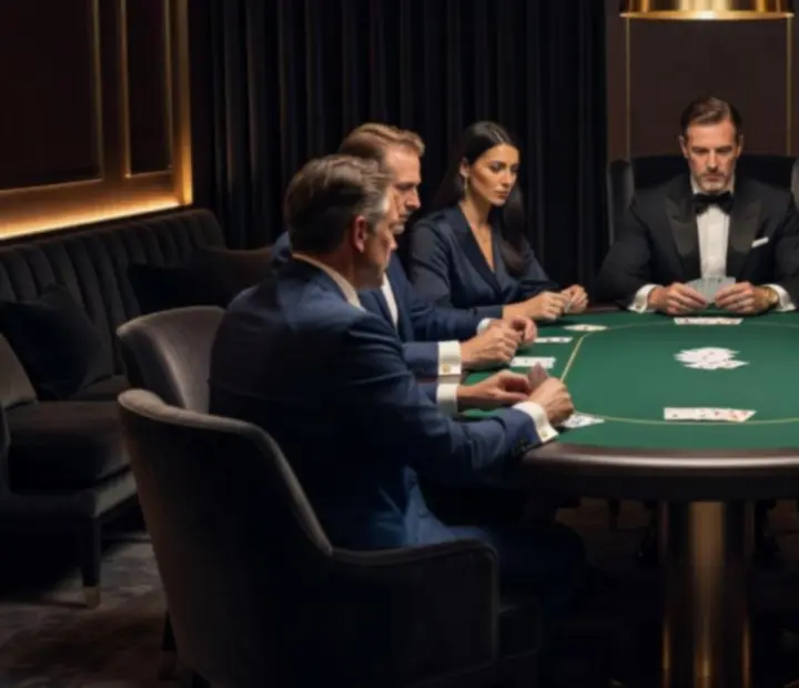 Wieczór pokerowy VIP z eleganckim stołem i profesjonalnym prowadzącym
